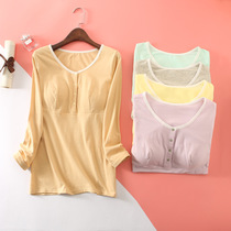Pregnant women during pregnancy underlay underwear open button cotton postpartum breast-feeding autumn clothing long sleeve free bra single piece
