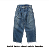 Japanese loose-washed nine-point jeans Shawenle 20ss orange standard mens Tide brand denim overalls