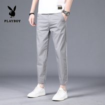  Playboy summer thin ice silk casual pants mens slim-fit pants mens trousers business slim-fit trousers