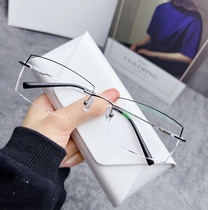 Frameless glasses mens myopia with degrees of astigmatism black edge ultra-light borderless polygonal color-changing anti-blue light tide frame