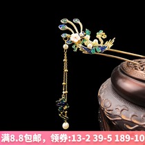  Hanfu ancient costume Ancient style cloisonne all-match walking tassel hairpin plate hairpin hairpin burning blue retro tassel all-match