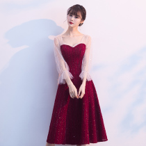 Toast service bride bride 2021 New Red engagement back door wedding dress dress women can wear long slim