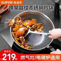 Subor stainless steel frying pot honeycomb non-stick pot home cooking smoke-free electromagnetic stove gas-fried chopping pot