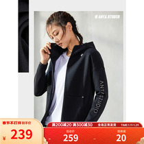 Anta dynamic technology sports sweater jacket female 2023 winter new black hooded training jacket female