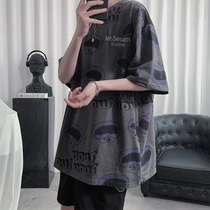 Sesame Street short-sleeved t-shirt mens fashion hip-hop summer Port style T-shirt Harajuku tide brand ins half-sleeve student top clothes