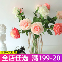 Emulated flower fake flower wedding celebration single branch rose hand holding florist living-room table furnishing home anti-real decorative pendulum piece