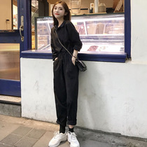 Spring and autumn new 2020 net red suit womens clothing wave Han version of fragrant wind black display slim casual tooling one-piece pants female small