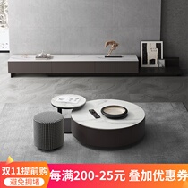 Round coffee table Italian rock board small apartment household Nordic light luxury paint multifunctional storage TV cabinet combination