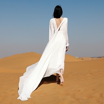 Sanya trailing dress dress white ultra-fairy gas long desert tourist clothes woman out for a photo seaside holiday