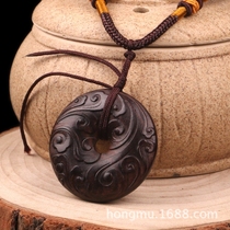 Wood carving pendant safe buckle wood pendant ebony carving auspicious cloud Ping buckle pendant mahogany Jewelry necklace