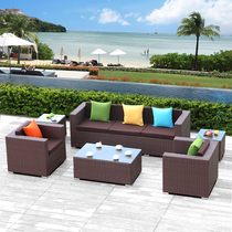 Outdoor leisure rattan sofa Balcony rattan sofa Club villa imitation rattan three-person courtyard rattan furniture soft decoration design
