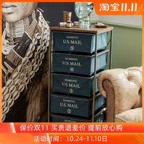Left ear home Industrial Wind iron art sofa side canvas drawer type storage cabinet mobile locker home corner cabinet