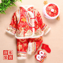 Female baby Tang dress Winter New Years New Years Party Red festive thickened winter dress One-year-old baby 100-year-old dress