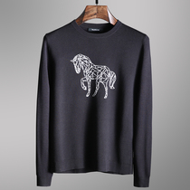 Handsome fashion autumn and winter mens knitwear skin-friendly beauty wool animal jacquard casual slim round neck sweater