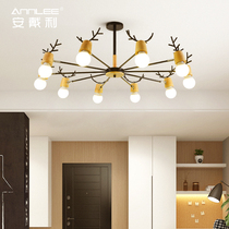 Nordic style living room chandelier led solid wood lamps simple modern dining room study bedroom creative log chandelier