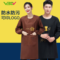 Korean apron gown female household kitchen long sleeve waterproof and oil-proof fashion adult men adult custom work clothes