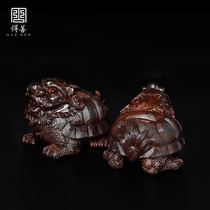 Small leaf sandalwood Dragon tortoise ornaments elegant handletops carved solid wood home crafts