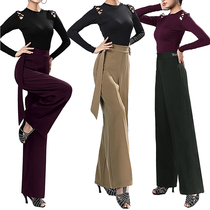  Modern dance pants Female Latin dance pants Female adult dance clothes long pants Ballroom dance national standard dance side streamers straight tube