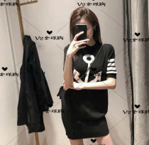 (V2 ) thom browne 20 spring summer anchor navy blue TB dress four-track knit dress women