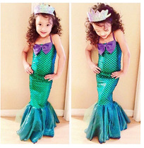 New Childrens Day Halloween Girls Performance Mermaid Princess Dress Ariel Green Long Walk Show Cute