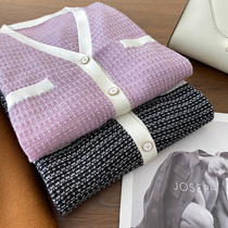  baby cashmere silk contrast placket temperament is thin V-neck knitted cardigan womens small jacket 2021 spring and autumn new