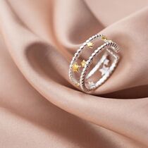 Silver star ring female Korean version of hipster double gold five-pointed star opening single ring