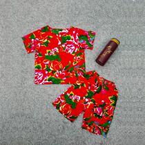 East Peking University flowers childrens summer clothing baby boy crushed flower suit cotton silk sleeping clothes new girl artificial cotton flower cloth thin