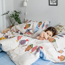 Cute cartoon ins style cotton four-piece cotton quilt cover sheets three sets of student dormitory women bedding