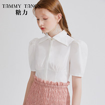 (Mall same model) Sugar Power summer new white short sleeve shirt womens short waist thin shirt shirt top