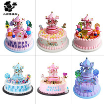 Simulation cake model Carousel birthday cake model Cartoon cake European style fake cake Plastic sample