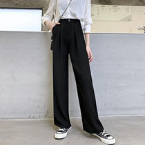  Autumn and winter thickened wide-leg pants womens high waist vertical straight casual loose thin mopping suit pants large size fat mm