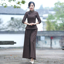Junya qipao suit pants two sets of women 2022 new kits matching womens clothing casual fashion retro big card spring