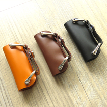 Creative retro handmade portable large capacity key bag mens leather horseshoe buckle multi-function cowhide key storage bag