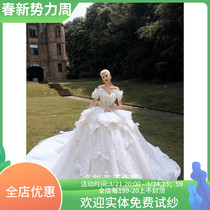 Straight Shoulder Wedding Dress 2021 New Bridal Superior Texture Palace Wind Main yarn Mori Department Heavy Extravagant Trailing