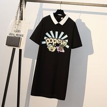 Fat Mm Big Code Womens Clothing Summer 200 Catty Loose Mid-Length t-shirt Aging Cover Tummy casual POLO collar dress