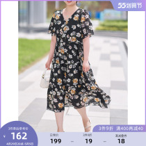 MSShe big code womens dress 2022 new fat mm summer dress light and thin breathable V collar for body shatter snowspun hype