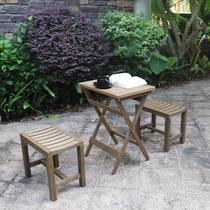 Simple solid wood balcony garden tea table and chairs combined home living room small family type tea table outdoor folding portable suit