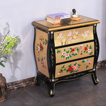 Bedside table clearance sale Chinese style painted bedroom storage three-drawer cabinet solid wood sofa side cabinet small cabinet locker