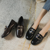 Small leather shoes womens British style 2021 new spring soft leather black jk pedal loafers versatile flat shoes