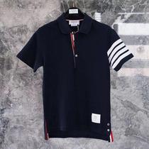 Xiaomin tide Thom Browne TB lapel polo shirt short-sleeved striped male and female lovers casual T-shirt