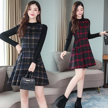  Sleeveless woolen plaid vest dress slim-fit bottoming shirt large size two-piece suit womens autumn and winter new 2021