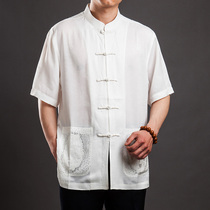 Breaking Code Special Price 8112 China Wind Mens Tang Dress White Short Sleeve Blouses Chinese Pan Buttoned Summer Clothing Middle Aged Dad Clothes