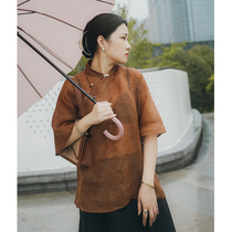 High-end red cloud yarn mulberry silk stand neck shirt womens early autumn New 2021 blouse Chinese style womens clothing