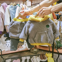 Childrens autumn and winter suit Boy plus suede thickened childrens clothes new fur coat jacket Two sets of foreign air