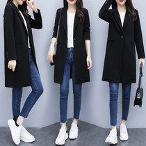 Small suit 2021 net red autumn new Korean casual fashion black suit jacket womens medium and long jacket