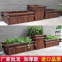 Rectangular outdoor anticorrosive wood flower pot carbonized wood box anticorrosive wood flower box outdoor municipal road landscape flower pot