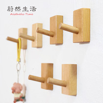 Solid wooden Nordic hook bedroom porch wall on door wall hook wooden cloak hook stick to the door without punching hole