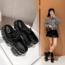 2022 springtime new Lefoe shoes female retro Inron small inside heightening round head thick bottom 100 lap small leather shoes woman