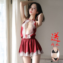 Sexy pajamas female sex dress transparent passion suit ice silk red belly style underwear nightgown