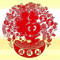 2022 New Year tiger window flower stickers with static sticker cut paper flocking cloth stickers glass post Spring Festival decorations shake money trees